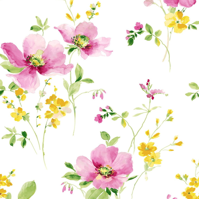 NextWall Peel &amp; Stick Watercolor Windflower Cerise Pink &amp; Marigold Wallpaper image 1 of 4