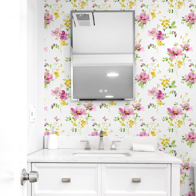 NextWall Peel &amp; Stick Watercolor Windflower Cerise Pink &amp; Marigold Wallpaper image 4 of 4