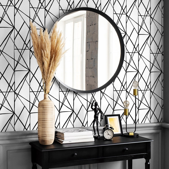 NextWall Peel &amp; Stick Quartz Geo Black &amp; White Wallpaper image 3 of 4