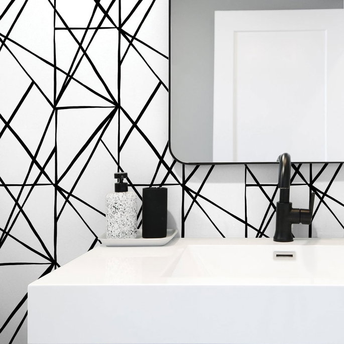 NextWall Peel &amp; Stick Quartz Geo Black &amp; White Wallpaper image 4 of 4