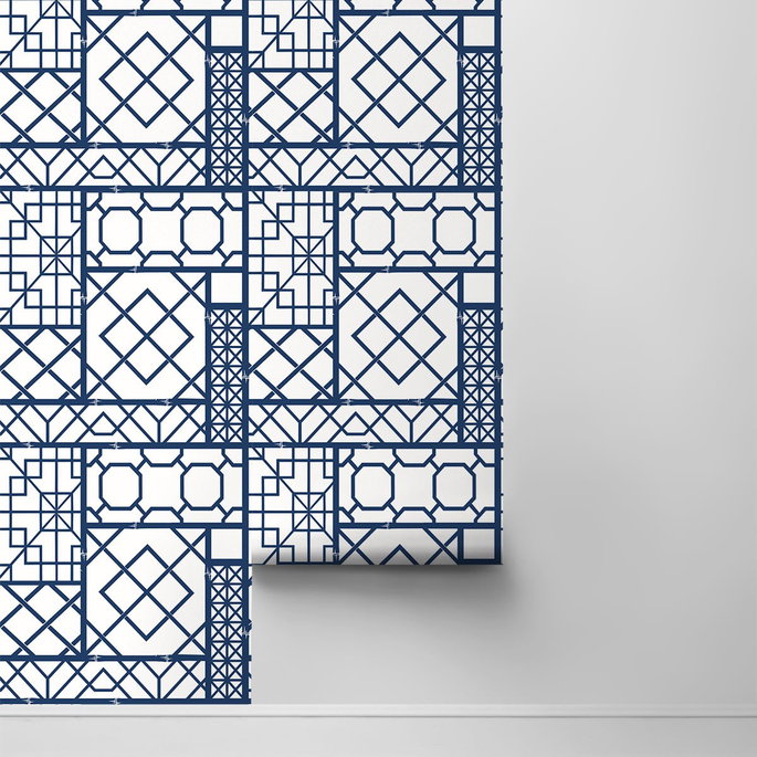 NextWall Peel &amp; Stick Garden Trellis Navy Blue Wallpaper image 2 of 4