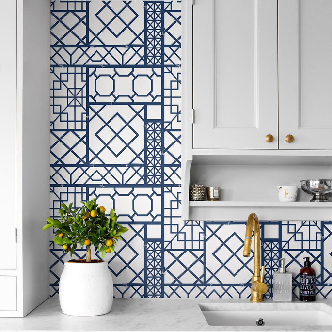 NextWall Peel &amp; Stick Garden Trellis Navy Blue Wallpaper image 3 of 4