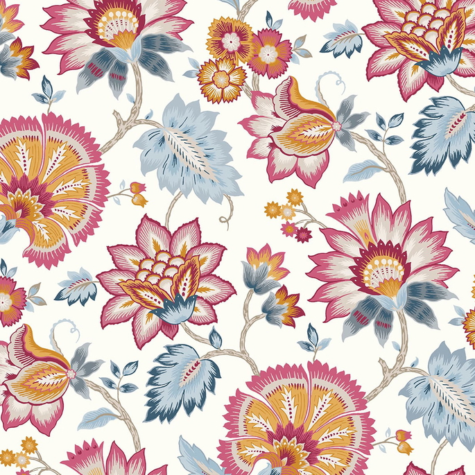 NextWall Peel &amp; Stick Jacobean Blossom Floral Fandango Pink &amp; Bluebird Wallpaper image 1 of 4