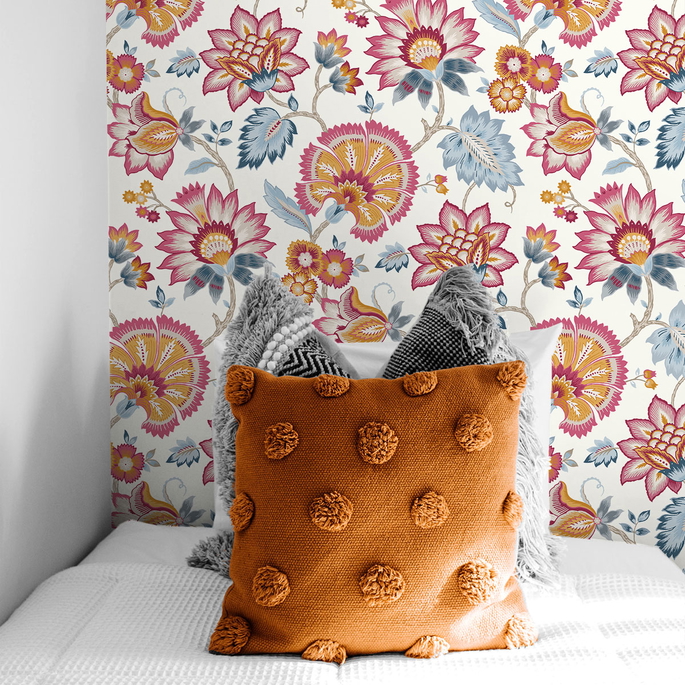 NextWall Peel &amp; Stick Jacobean Blossom Floral Fandango Pink &amp; Bluebird Wallpaper image 4 of 4