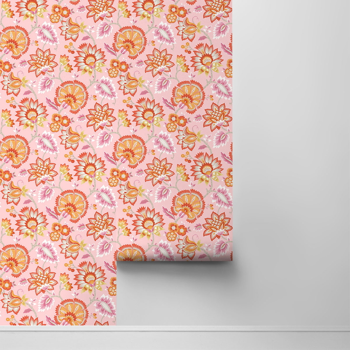 NextWall Peel &amp; Stick Jacobean Blossom Floral Bubblegum Pink Wallpaper image 2 of 4