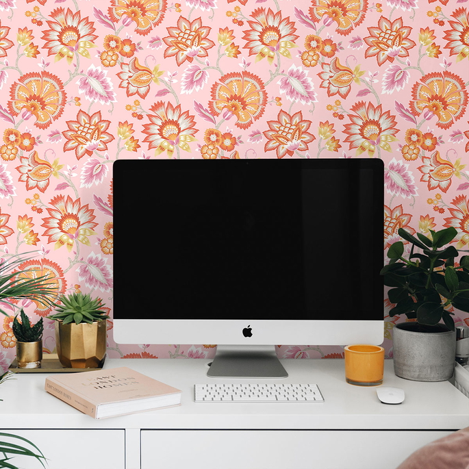 NextWall Peel &amp; Stick Jacobean Blossom Floral Bubblegum Pink Wallpaper image 3 of 4