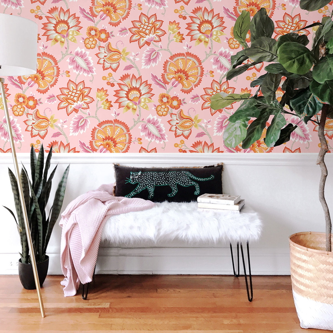 NextWall Peel &amp; Stick Jacobean Blossom Floral Bubblegum Pink Wallpaper image 4 of 4