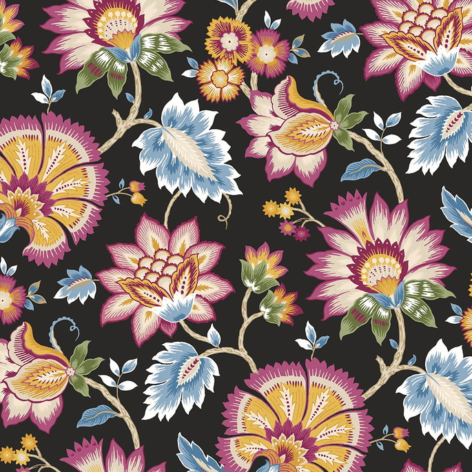 NextWall Peel &amp; Stick Jacobean Blossom Floral Cosmic Black Wallpaper image 1 of 4
