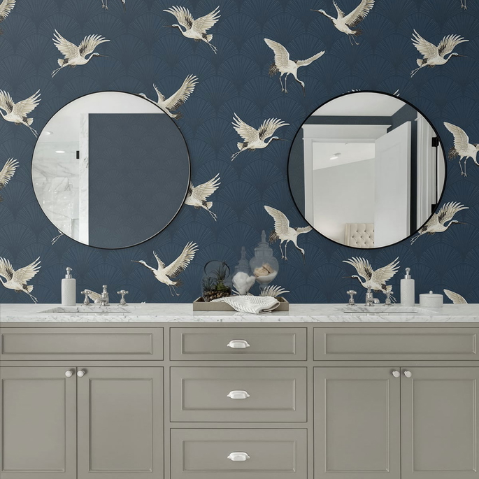 NextWall Peel &amp; Stick Cranes Denim Blue Wallpaper image 4 of 4