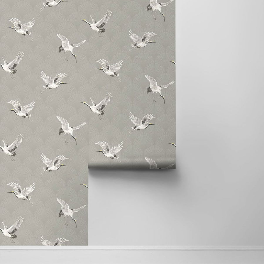 NextWall Peel & Stick Cranes Argos Grey Wallpaper OnlineFabricStore