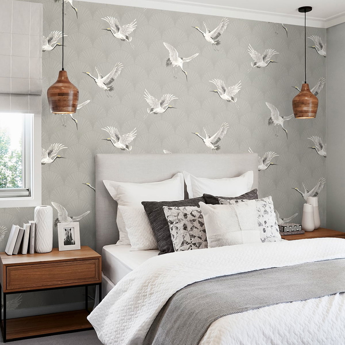 NextWall Peel &amp; Stick Cranes Argos Grey Wallpaper image 3 of 4
