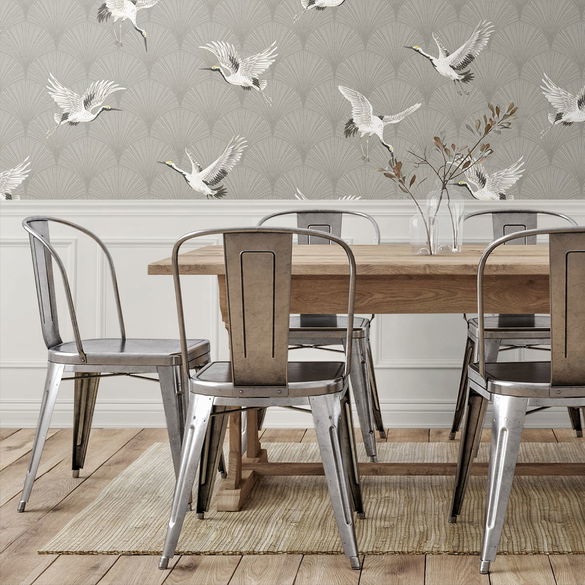 NextWall Peel & Stick Cranes Argos Grey Wallpaper OnlineFabricStore