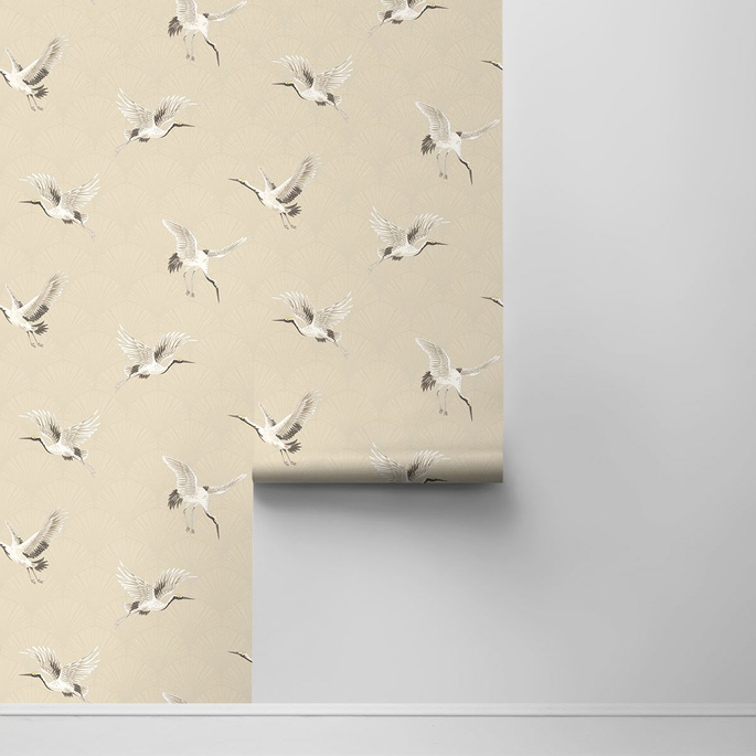NextWall Peel &amp; Stick Cranes Alba Beige Wallpaper image 2 of 4