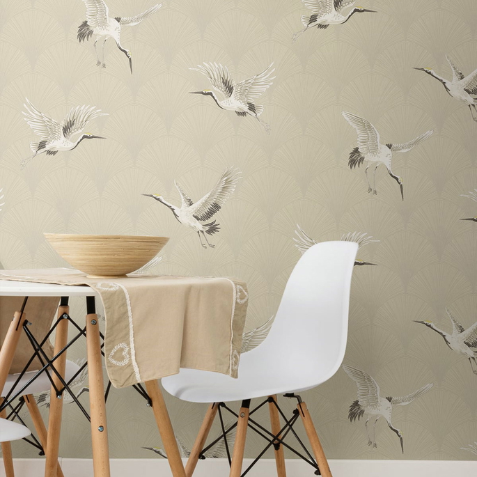 NextWall Peel &amp; Stick Cranes Alba Beige Wallpaper image 3 of 4