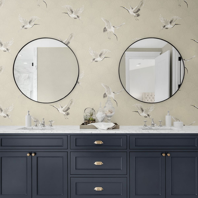 NextWall Peel &amp; Stick Cranes Alba Beige Wallpaper image 4 of 4