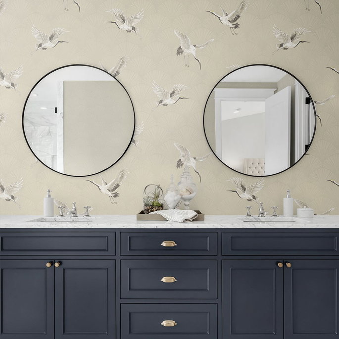 NextWall Peel &amp; Stick Cranes Alba Beige Wallpaper image 4 of 4
