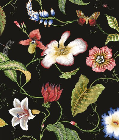 NextWall Peel & Stick Summer Garden Floral Jet Black Wallpaper