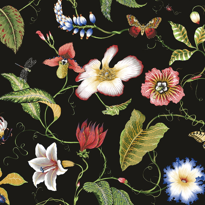 NextWall Peel &amp; Stick Summer Garden Floral Jet Black Wallpaper image 1 of 4