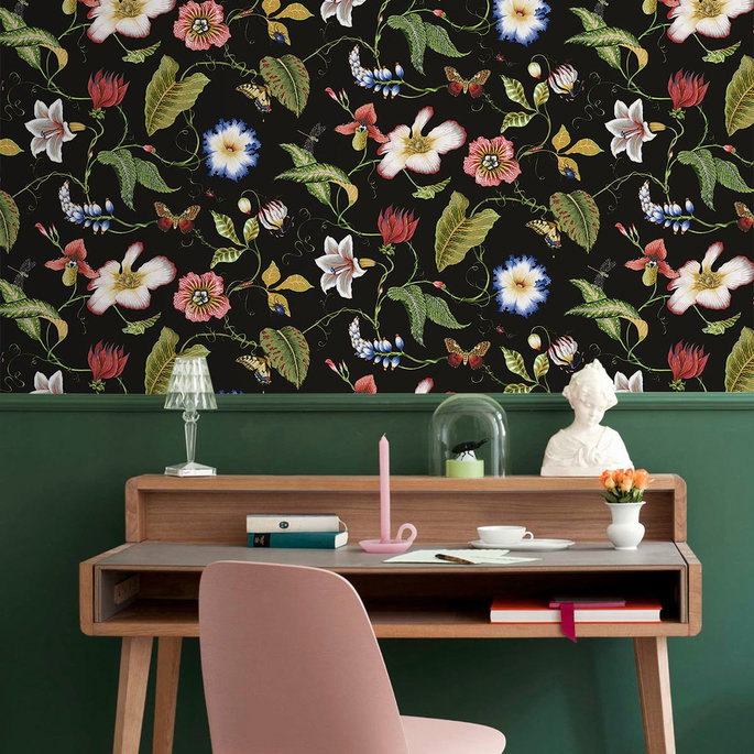 NextWall Peel &amp; Stick Summer Garden Floral Jet Black Wallpaper image 4 of 4