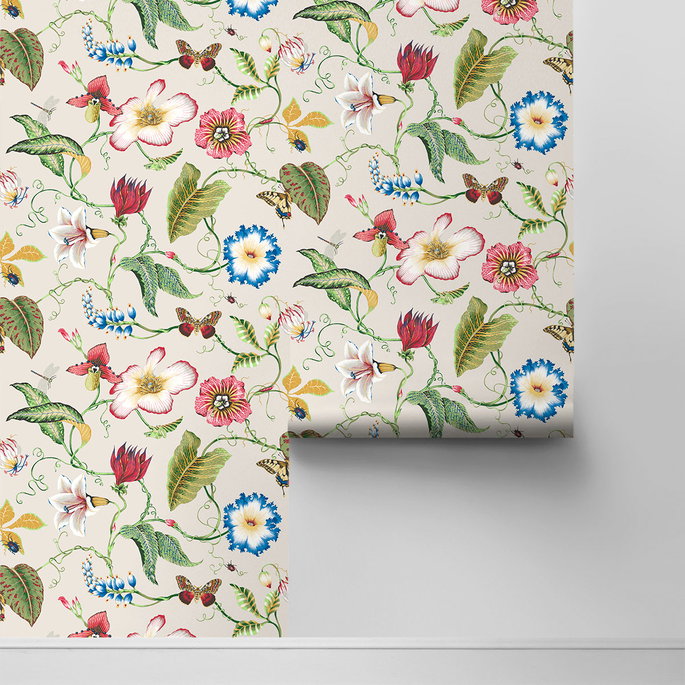NextWall Peel &amp; Stick Summer Garden Floral Raspberry &amp; Chartreuse Wallpaper image 2 of 4