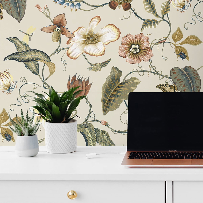 NextWall Peel &amp; Stick Summer Garden Floral Alabaster Wallpaper image 3 of 4