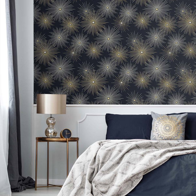 NextWall Peel &amp; Stick Starburst Geo Midnight &amp; Gold Wallpaper image 3 of 4