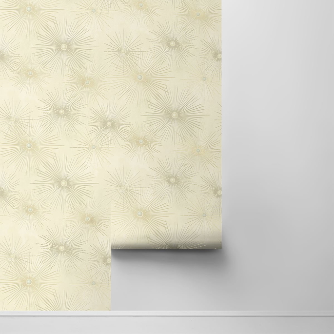 NextWall Peel &amp; Stick Starburst Geo Ivory &amp; Metallic Gold Wallpaper image 2 of 4