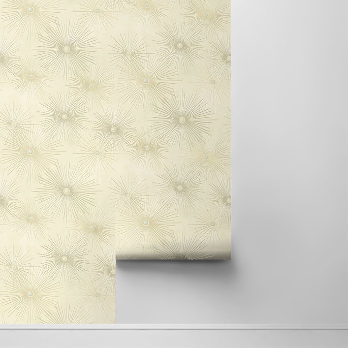 NextWall Peel &amp; Stick Starburst Geo Ivory &amp; Metallic Gold Wallpaper image 2 of 4