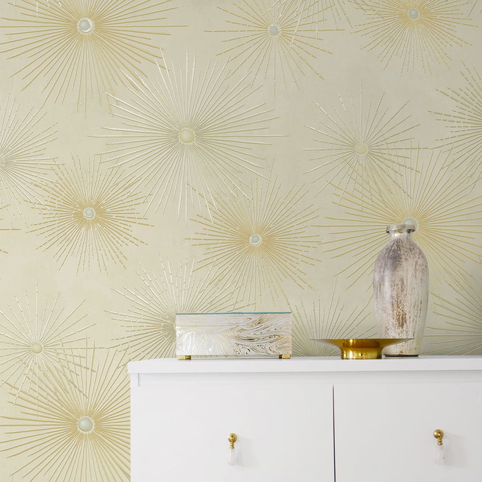 NextWall Peel &amp; Stick Starburst Geo Ivory &amp; Metallic Gold Wallpaper image 3 of 4