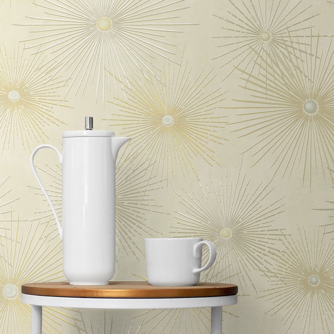 NextWall Peel &amp; Stick Starburst Geo Ivory &amp; Metallic Gold Wallpaper image 4 of 4
