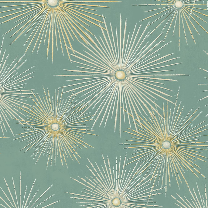 NextWall Peel &amp; Stick Starburst Geo Teal &amp; Metallic Gold Wallpaper image 1 of 4