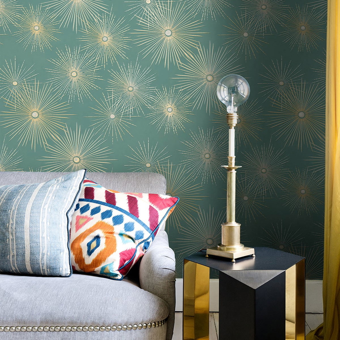 NextWall Peel &amp; Stick Starburst Geo Teal &amp; Metallic Gold Wallpaper image 4 of 4