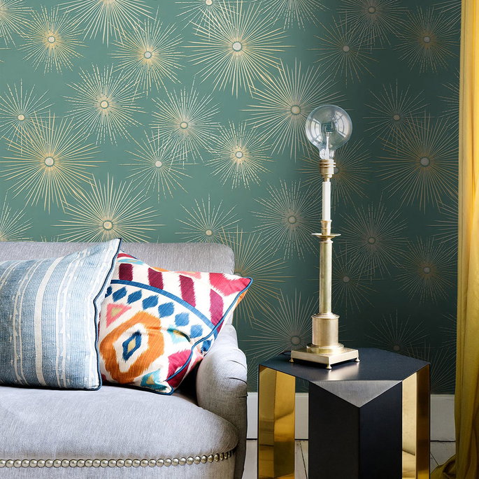 NextWall Peel &amp; Stick Starburst Geo Teal &amp; Metallic Gold Wallpaper image 4 of 4