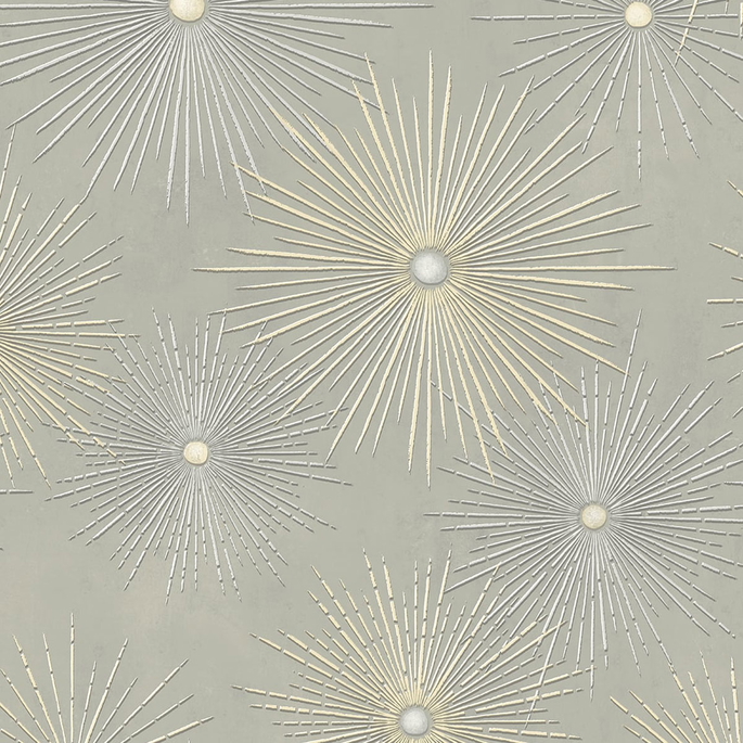 NextWall Peel &amp; Stick Starburst Geo Silversmoke &amp; Metallic Gold Wallpaper image 1 of 4