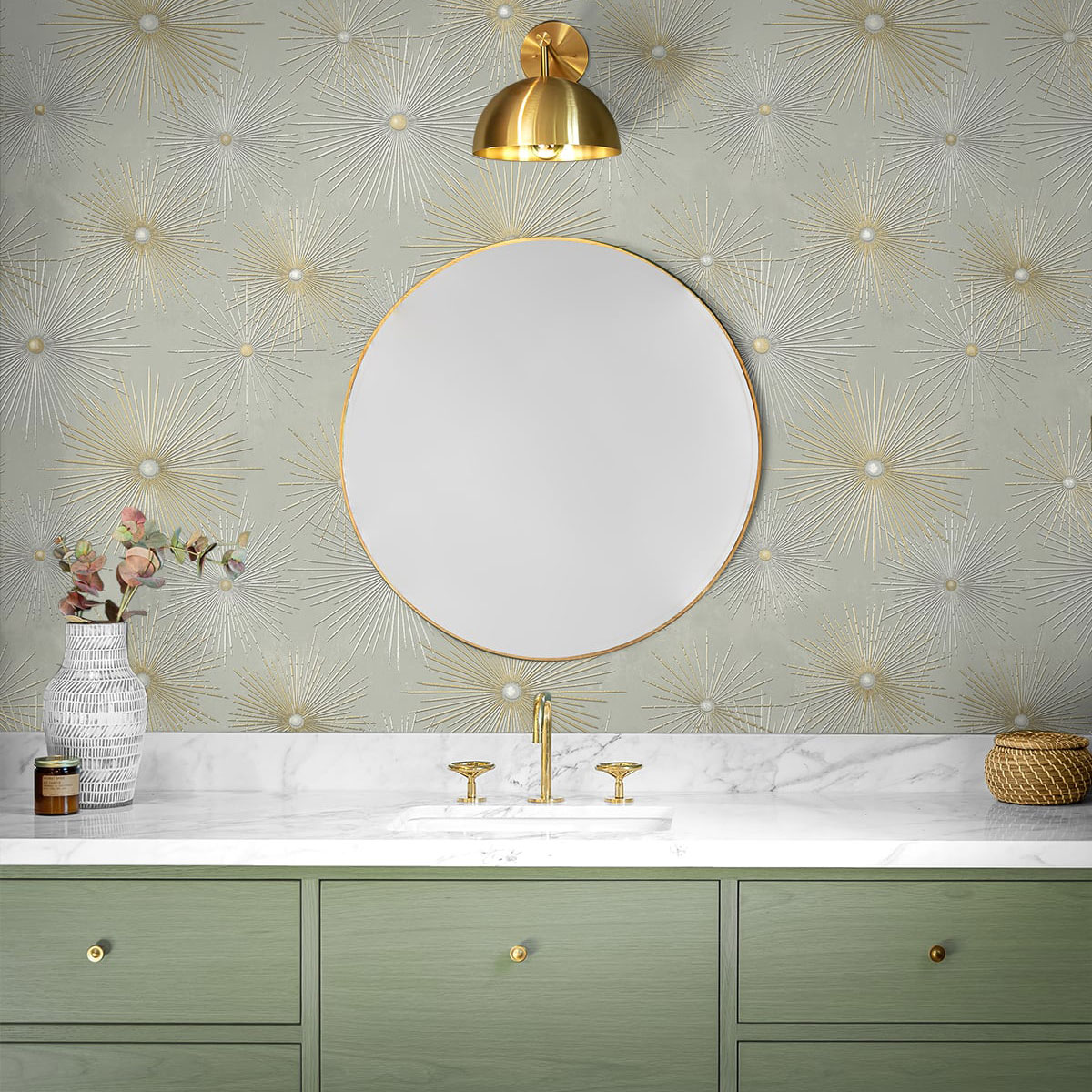 NextWall Peel & Stick Starburst Geo Silversmoke & Metallic Gold ...