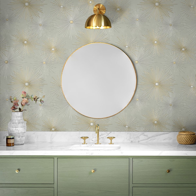 NextWall Peel &amp; Stick Starburst Geo Silversmoke &amp; Metallic Gold Wallpaper image 4 of 4