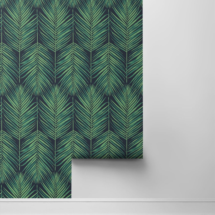 NextWall Peel &amp; Stick Tropic Palm Midnight Blue &amp; Sea Green Wallpaper image 2 of 4