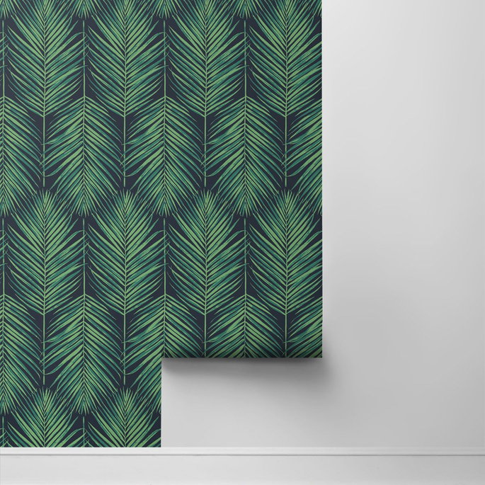 NextWall Peel &amp; Stick Tropic Palm Midnight Blue &amp; Sea Green Wallpaper image 2 of 4
