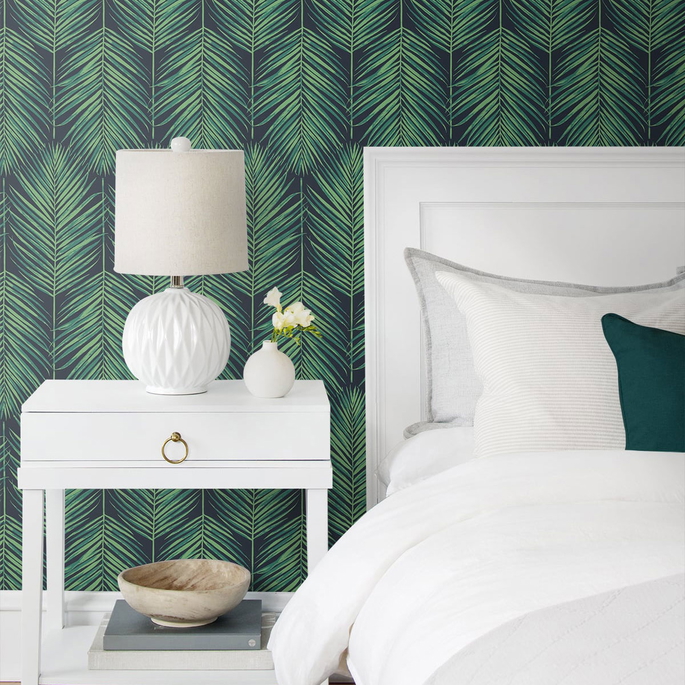 NextWall Peel &amp; Stick Tropic Palm Midnight Blue &amp; Sea Green Wallpaper image 3 of 4