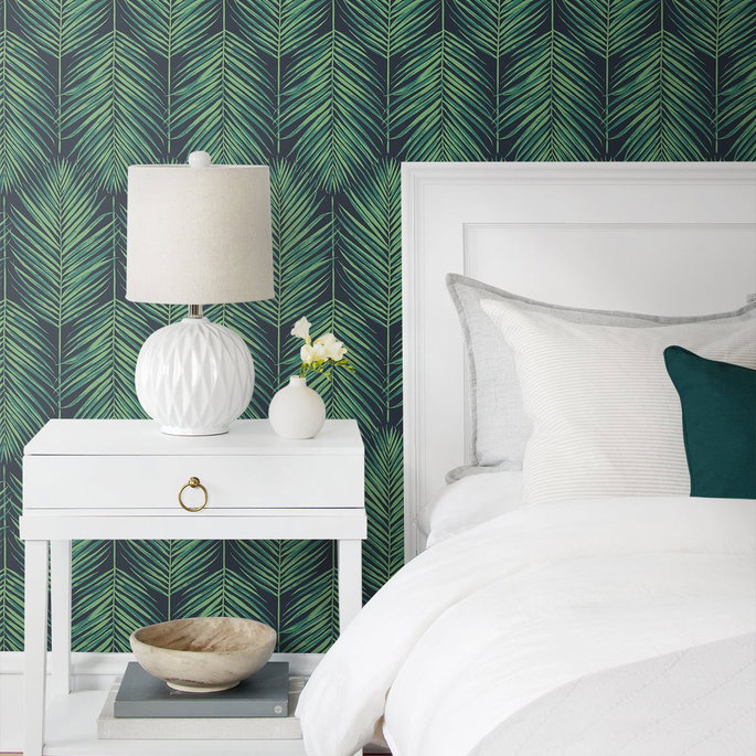 NextWall Peel &amp; Stick Tropic Palm Midnight Blue &amp; Sea Green Wallpaper image 3 of 4