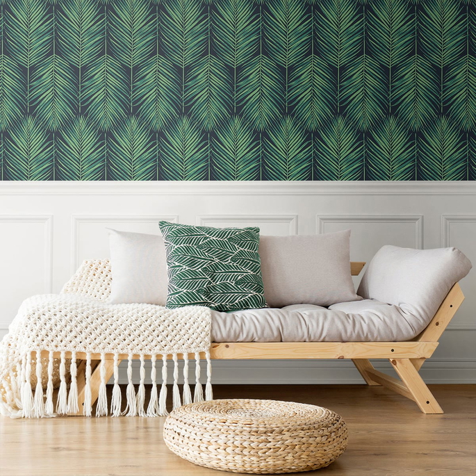 NextWall Peel &amp; Stick Tropic Palm Midnight Blue &amp; Sea Green Wallpaper image 4 of 4