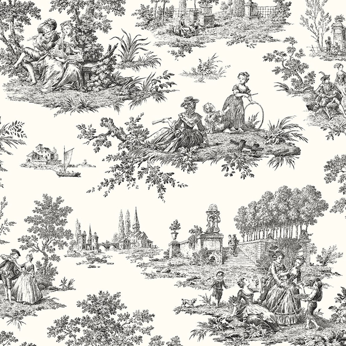 NextWall Peel &amp; Stick Chateau Toile Inkwell Wallpaper image 1 of 4