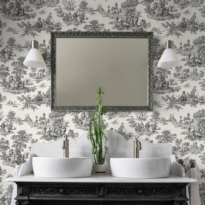 NextWall Peel &amp; Stick Chateau Toile Inkwell Wallpaper image 4 of 4