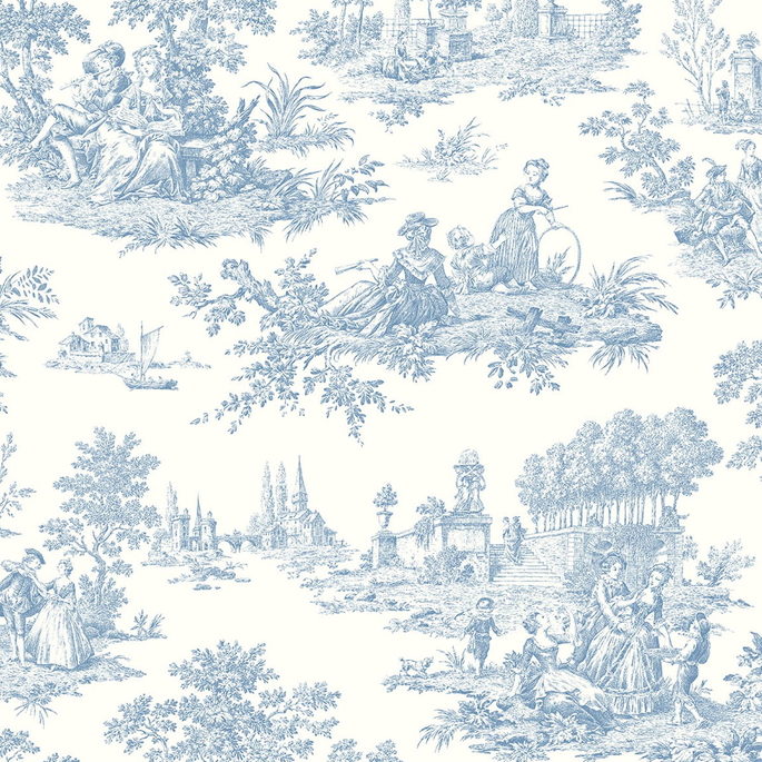 NextWall Peel &amp; Stick Chateau Toile Blue Bell Wallpaper image 1 of 4