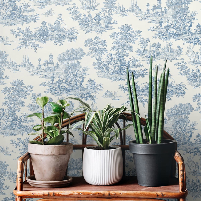 NextWall Peel &amp; Stick Chateau Toile Blue Bell Wallpaper image 2 of 4