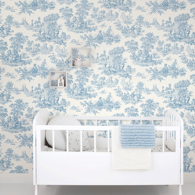 NextWall Peel &amp; Stick Chateau Toile Blue Bell Wallpaper image 3 of 4