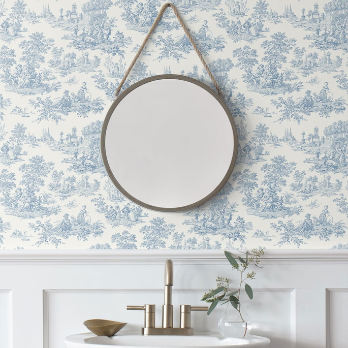 NextWall Peel &amp; Stick Chateau Toile Blue Bell Wallpaper image 4 of 4