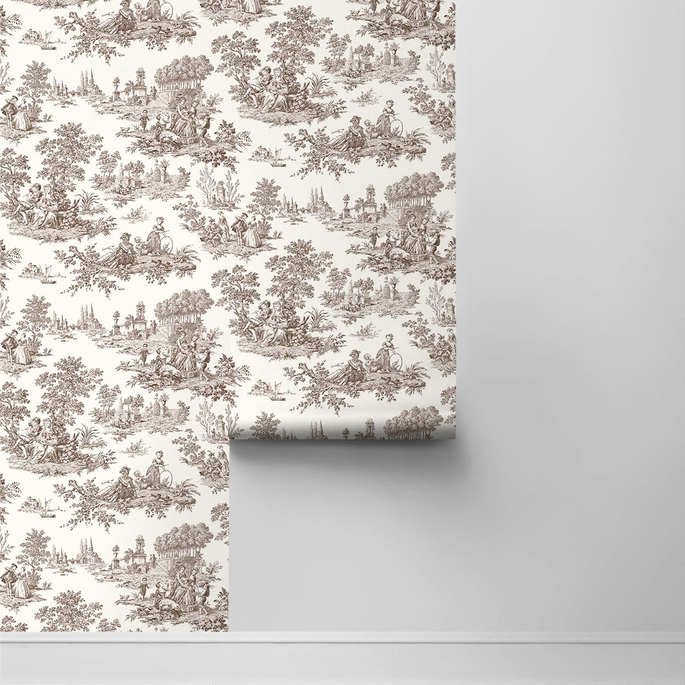 NextWall Peel &amp; Stick Chateau Toile Sable Brown Wallpaper image 2 of 4