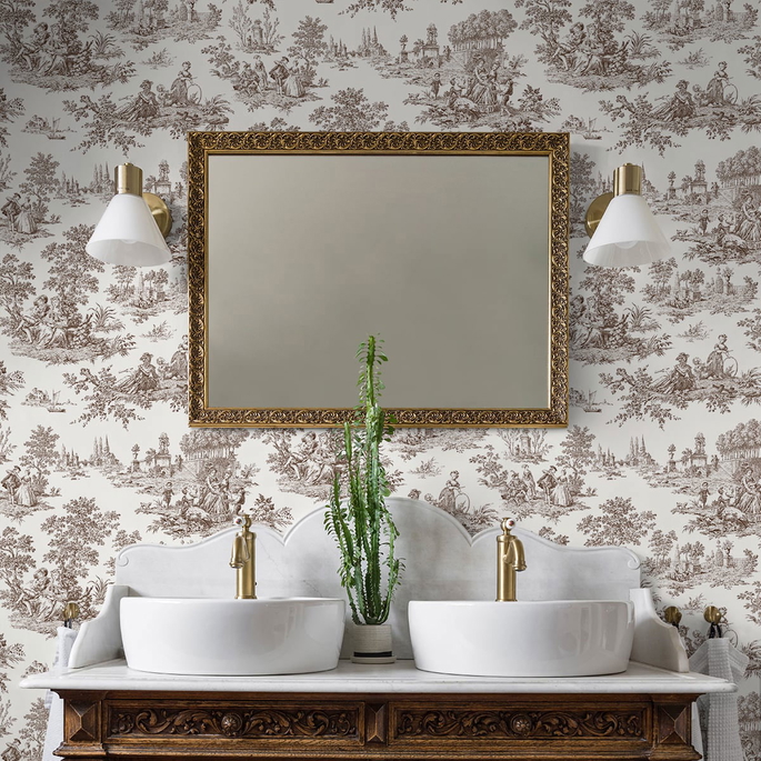 NextWall Peel &amp; Stick Chateau Toile Sable Brown Wallpaper image 4 of 4