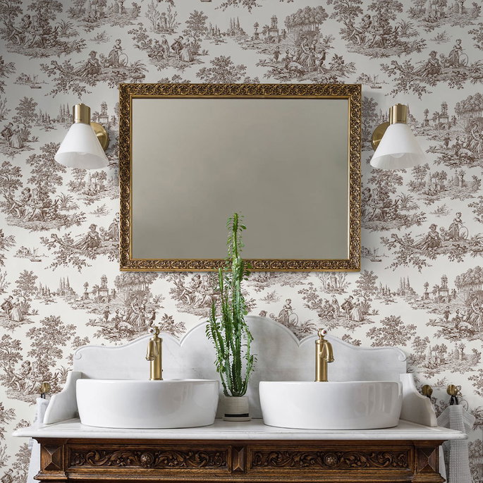 NextWall Peel &amp; Stick Chateau Toile Sable Brown Wallpaper image 4 of 4